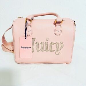 NWT Juicy Couture Pink Satchel Crossbody Diamond Embellishment Logo Thick Strap